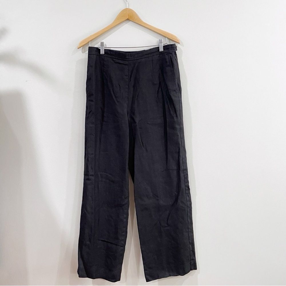Talbots Irish Linen Wide Leg Palazzo Pants Women 12 Black Lined Minimalist